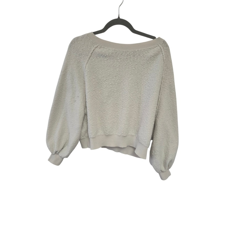Free People Found My Friend Textured Balloon Sleeve Sweater Cream Ivory Small